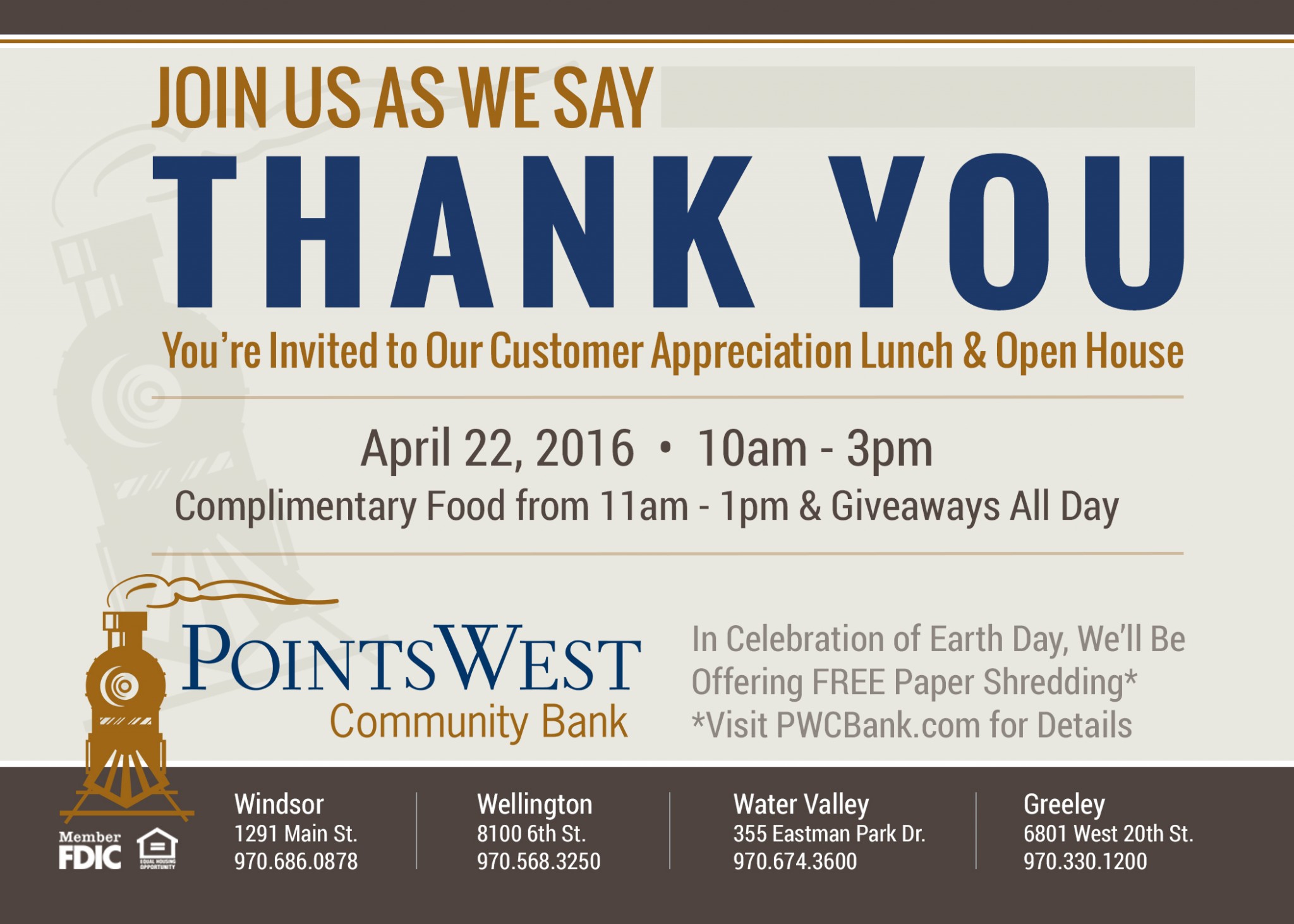 Points West Customer Bank Thank You