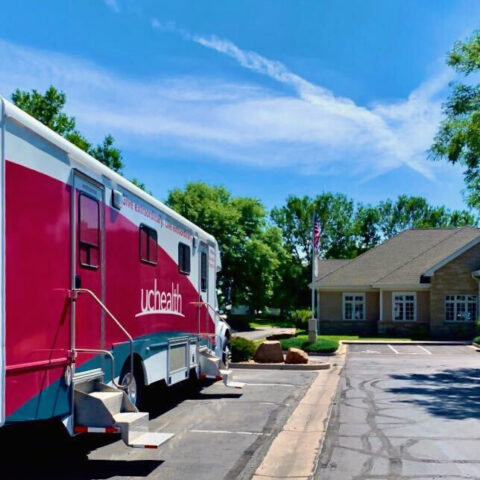 uchealth van outside building for blood drive in windsor